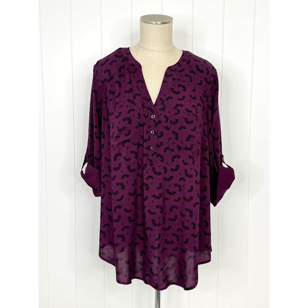 Torrid Harper Bat Moon Challis Blouse NWT Women 0 L 12 Purple Whimsygoth Witchy